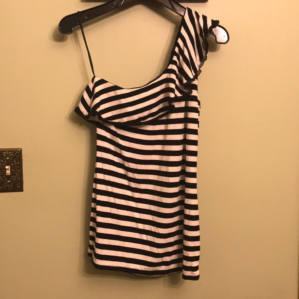 Black and white striped one shoulder top